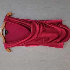 Bebe Fuchsia Faux Wrap Draped Sleeveless Blouse Ruched